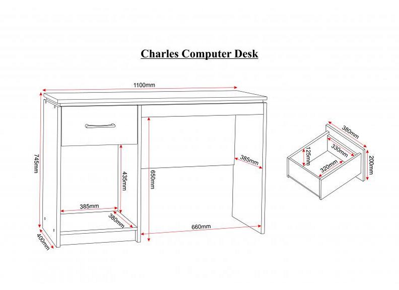 Charles Oak Computer Desk - dims