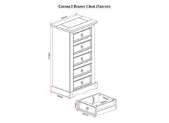 Corona Pine Five Drawer Chest - dimensions