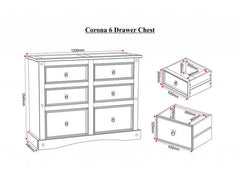 Corona Pine Six Drawer Chest - dimensions