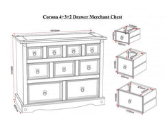 Corona Pine Merchants Chest - dimensions