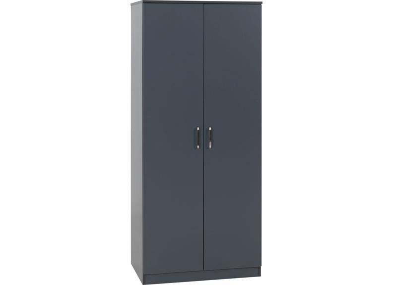 Dakota Dark Grey Two Door Wardrobe – Modern Bedroom Storage Closet with Hanging Rail