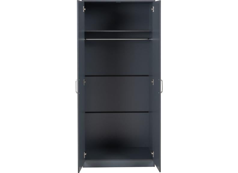 Dakota Dark Grey Two Door Wardrobe – Modern Bedroom Storage Closet with Hanging Rail