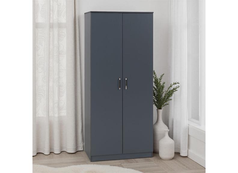 Dakota Dark Grey Two Door Wardrobe – Modern Bedroom Storage Closet with Hanging Rail