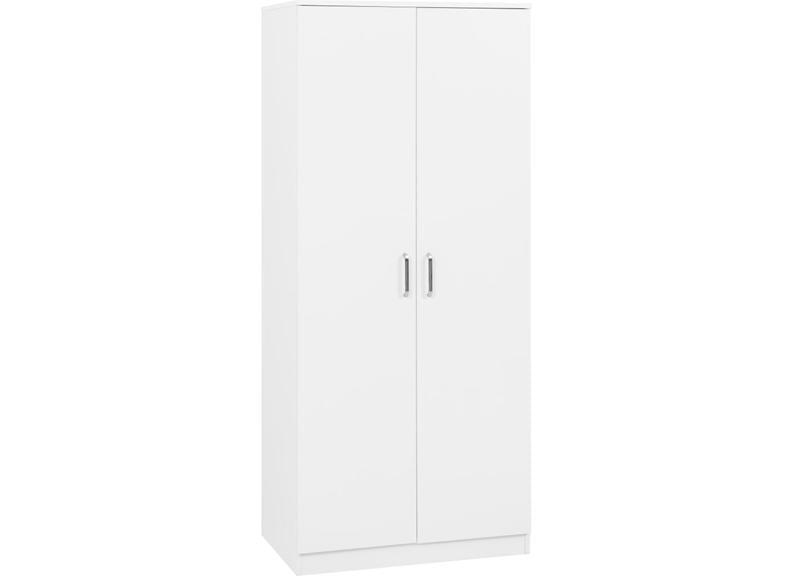 Dakota White Two Door Wardrobe – Modern Bedroom Storage Closet with Hanging Rail