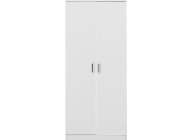 Dakota White Two Door Wardrobe – Modern Bedroom Storage Closet with Hanging Rail