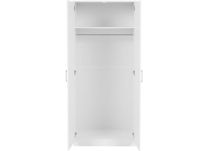 Dakota White Two Door Wardrobe – Modern Bedroom Storage Closet with Hanging Rail