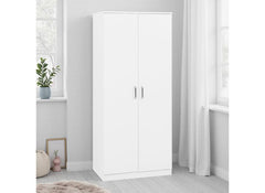 Dakota White Two Door Wardrobe – Modern Bedroom Storage Closet with Hanging Rail
