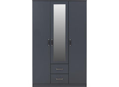 Dakota Dark Grey Three Door Two Drawer Mirrored Wardrobe – Modern Bedroom Storage Closet with Hanging Rail