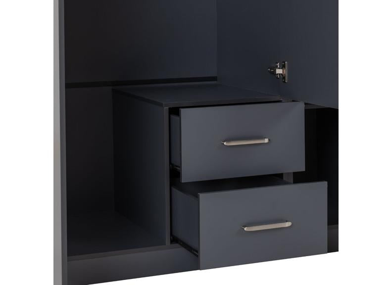 Dakota Dark Grey Three Door Two Drawer Mirrored Wardrobe – Modern Bedroom Storage Closet with Hanging Rail