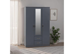 Dakota Dark Grey Three Door Two Drawer Mirrored Wardrobe – Modern Bedroom Storage Closet with Hanging Rail