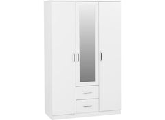 Dakota White Three Door Two Drawer Mirrored Wardrobe – Modern Bedroom Storage Closet with Hanging Rail