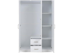 Dakota White Three Door Two Drawer Mirrored Wardrobe – Modern Bedroom Storage Closet with Hanging Rail
