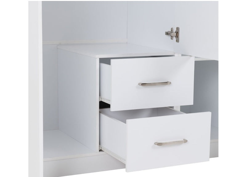 Dakota White Three Door Two Drawer Mirrored Wardrobe – Modern Bedroom Storage Closet with Hanging Rail