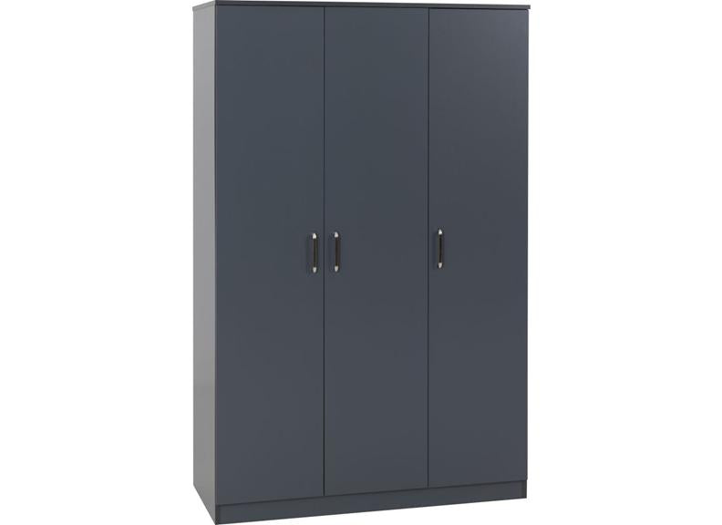 Dakota Dark Grey Three Door Wardrobe – Modern Bedroom Storage Closet With Hanging Rail