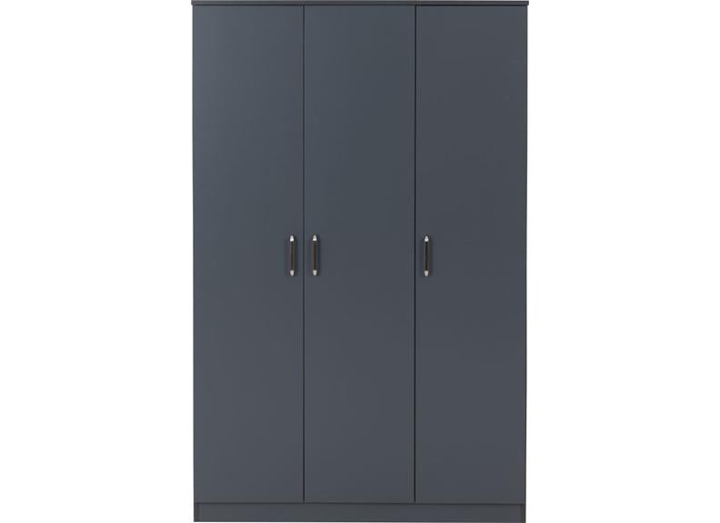 Dakota Dark Grey Three Door Wardrobe – Modern Bedroom Storage Closet With Hanging Rail