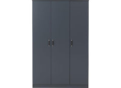 Dakota Dark Grey Three Door Wardrobe – Modern Bedroom Storage Closet With Hanging Rail