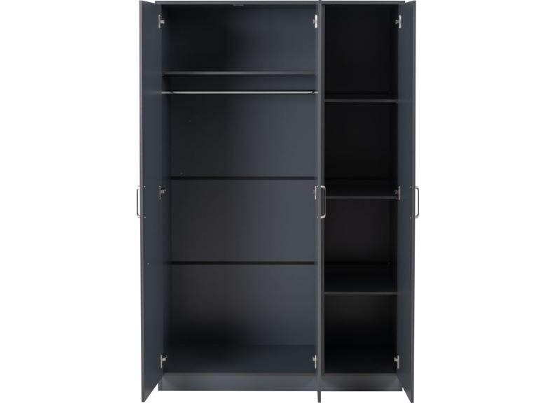 Dakota Dark Grey Three Door Wardrobe – Modern Bedroom Storage Closet With Hanging Rail