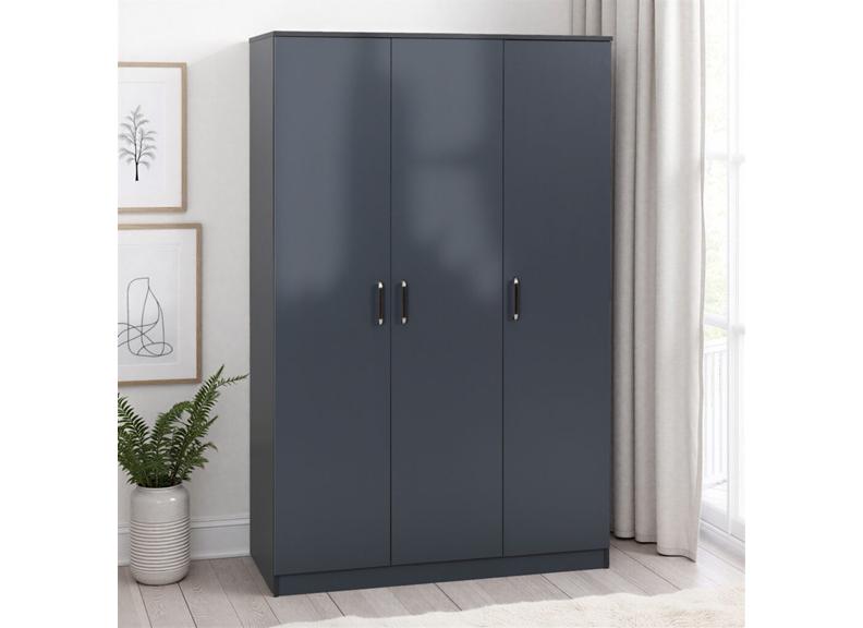 Dakota Dark Grey Three Door Wardrobe – Modern Bedroom Storage Closet With Hanging Rail