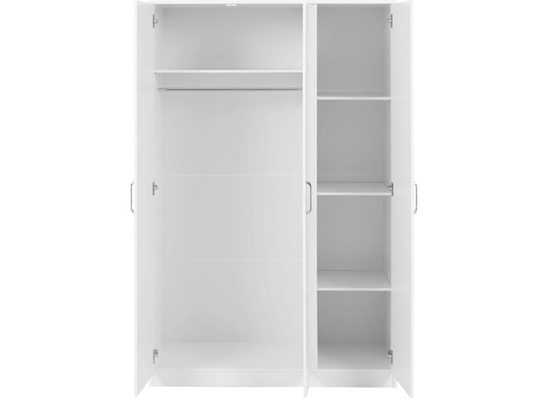 Dakota White Three Door Wardrobe – Modern Bedroom Storage Closet with Hanging Rail