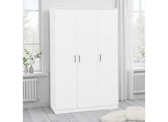 Dakota White Three Door Wardrobe – Modern Bedroom Storage Closet with Hanging Rail