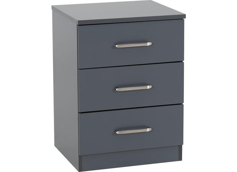 Dakota Dark Grey Three Drawer Bedside – Modern Bedroom Bedside Storage Chest
