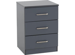 Dakota Dark Grey Three Drawer Bedside – Modern Bedroom Bedside Storage Chest
