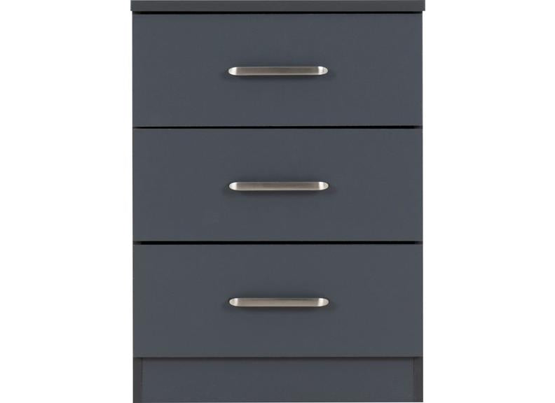 Dakota Dark Grey Three Drawer Bedside – Modern Bedroom Bedside Storage Chest