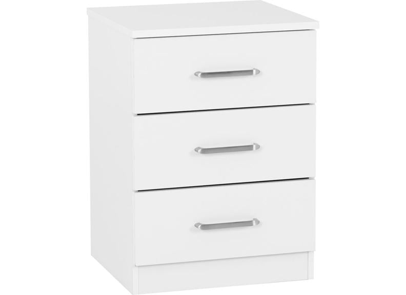 Dakota White Three Drawer Bedside – Modern Bedroom Bedside Storage Chest