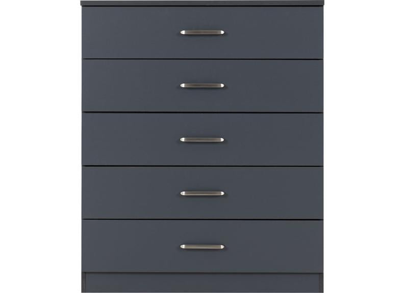 Dakota Dark Grey Five Drawer Chest – Modern Bedroom Storage Chest