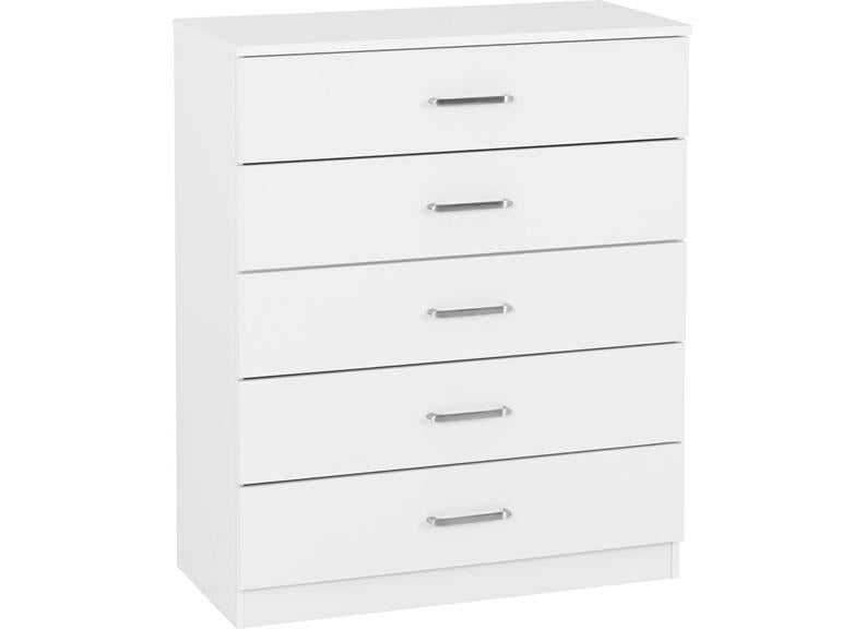 Dakota White Five Drawer Chest – Modern Bedroom Storage Chest