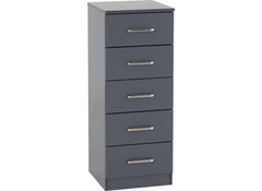 Dakota Dark Grey Five Drawer Narrow Chest – Modern Bedroom Narrow Chest