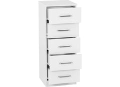 Dakota White Five Drawer Narrow Chest – Modern Bedroom Narrow Chest