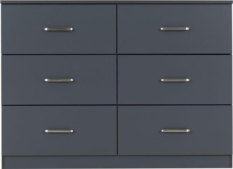 Dakota Dark Grey Six Drawer Chest – Modern Bedroom Storage Chest