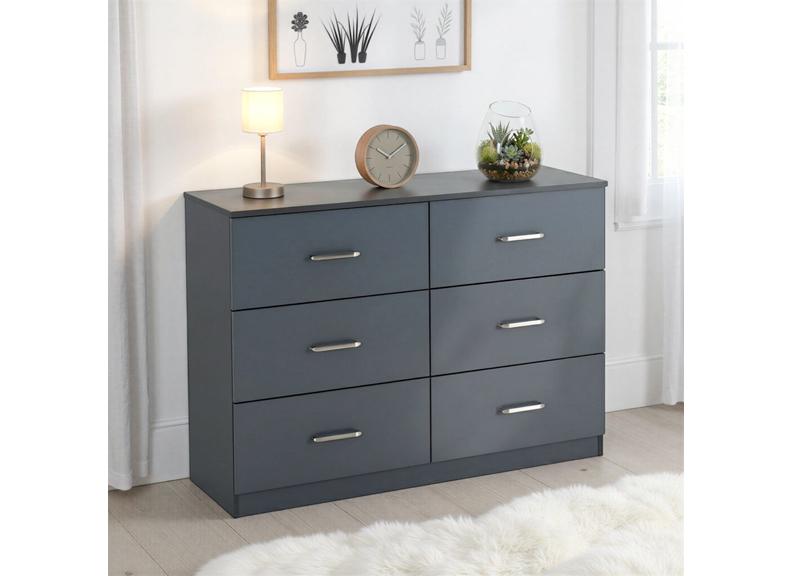 Dakota Dark Grey Six Drawer Chest – Modern Bedroom Storage Chest