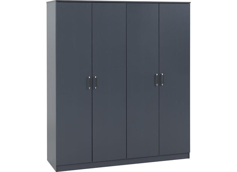 Dakota Dark Grey Four Door Wardrobe – Modern Bedroom Storage Closet With Hanging Rails (Pre-Order Only)