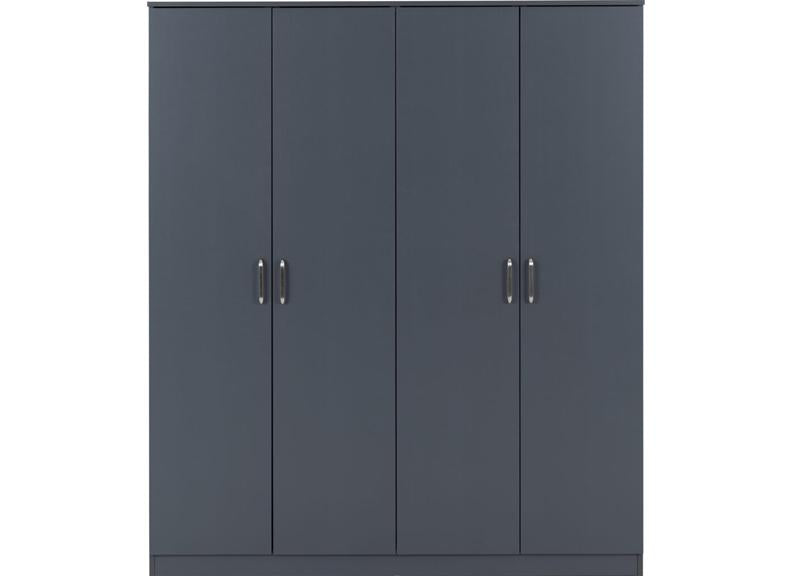 Dakota Dark Grey Four Door Wardrobe – Modern Bedroom Storage Closet With Hanging Rails (Pre-Order Only)