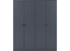 Dakota Dark Grey Four Door Wardrobe – Modern Bedroom Storage Closet With Hanging Rails (Pre-Order Only)