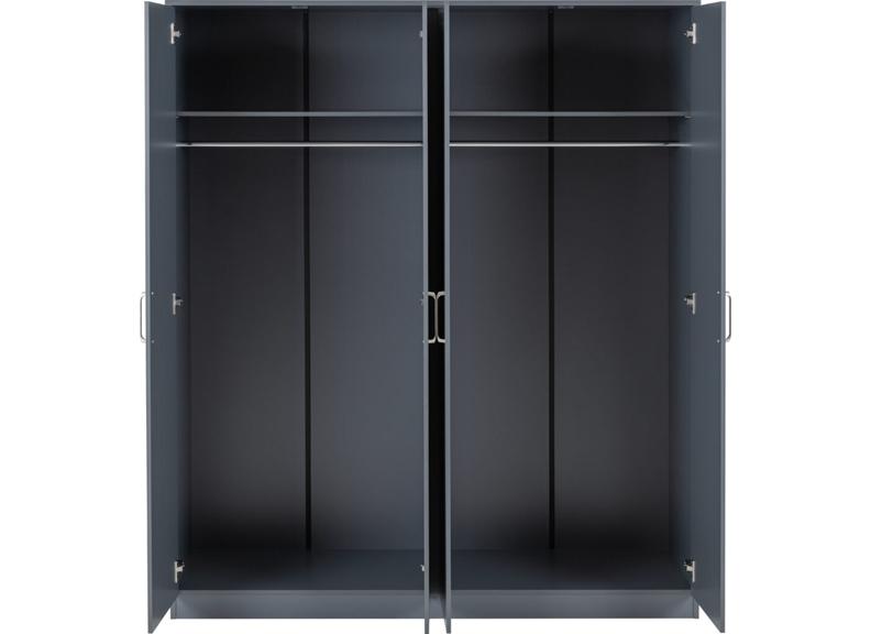 Dakota Dark Grey Four Door Wardrobe – Modern Bedroom Storage Closet With Hanging Rails (Pre-Order Only)