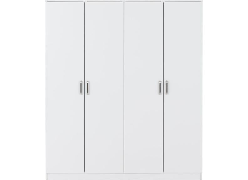 Dakota White Four Door Wardrobe – Modern Bedroom Storage Closet With Hanging Rails (Pre-Order Only)