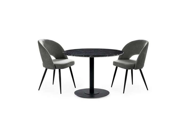 Luca Round Black Table W/Ella Grey Chairs