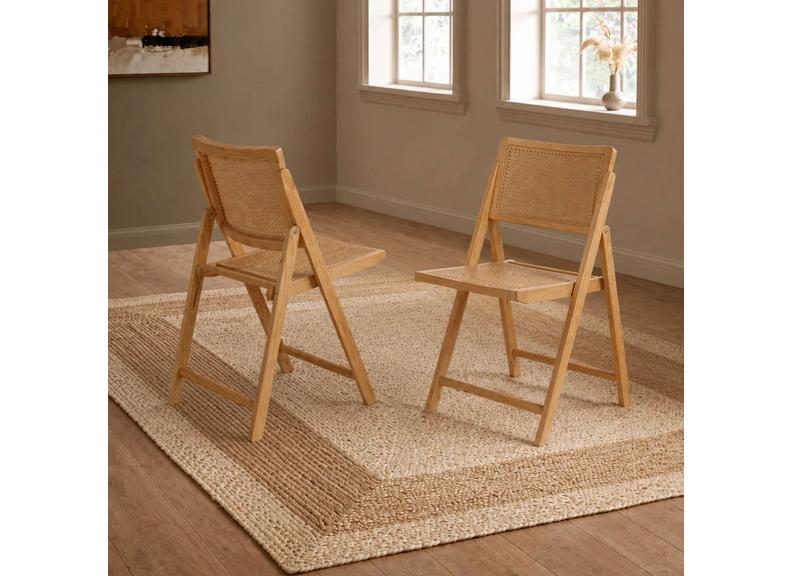 Two Elodie Foldable Rattan Chairs – Natural Woven Indoor Dining & Occasional Seating (Pre-Order Only)