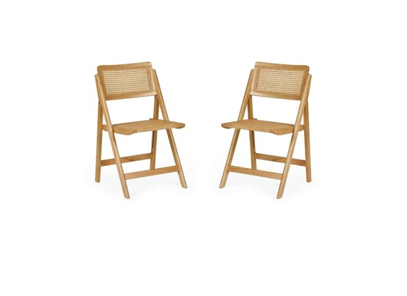 Two Elodie Foldable Rattan Chairs – Natural Woven Indoor Dining & Occasional Seating (Pre-Order Only)