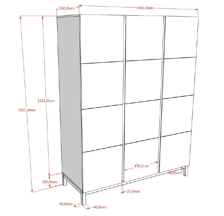 Eva 3 Door Wardrobe White (VIP)