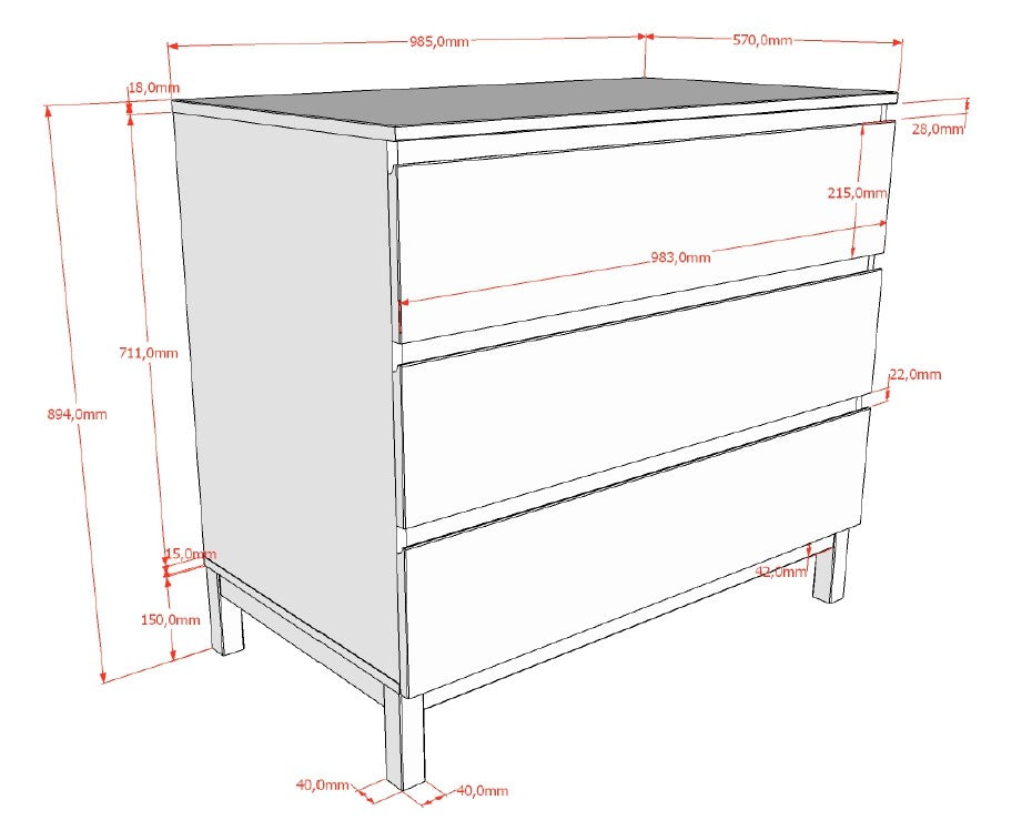Eva Chest Of 3 Drawers White (VIP)