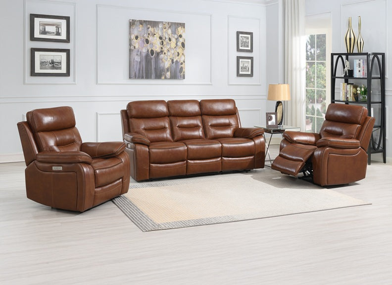 Egan Bison Saddle Leatherette Powered 3PP Sofa | Electric Recliner Sofa with Premium Comfort Seating (Pre-Order Only)