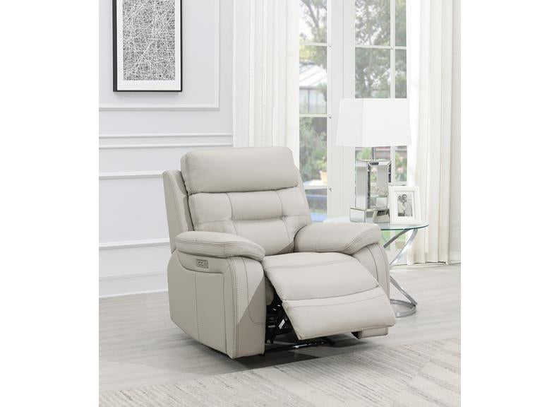 Egan Light Grey Leatherette Powered Reclining Armchair | Electric Recliner Chair with Premium Comfort Seating