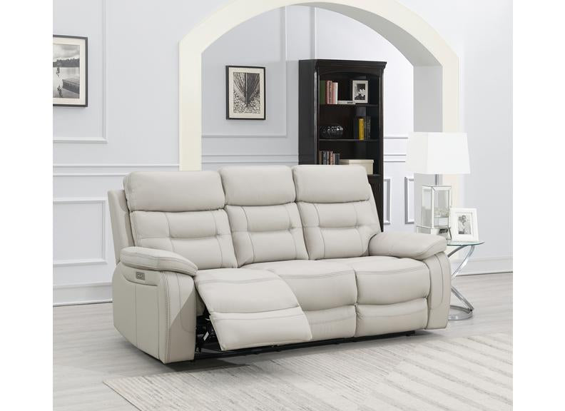Egan Light Grey Leatherette Powered 3PP Sofa | Electric Recliner Sofa with Premium Comfort Seating
