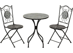 Ferne Outdoor Patio Sets – Ceramic Tile Garden Dining Sets with Leaf Design –  Bistro Patio Furniture
