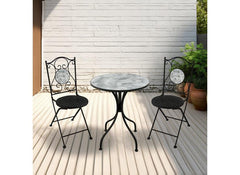 Ferne Outdoor Patio Sets – Ceramic Tile Garden Dining Sets with Leaf Design –  Bistro Patio Furniture