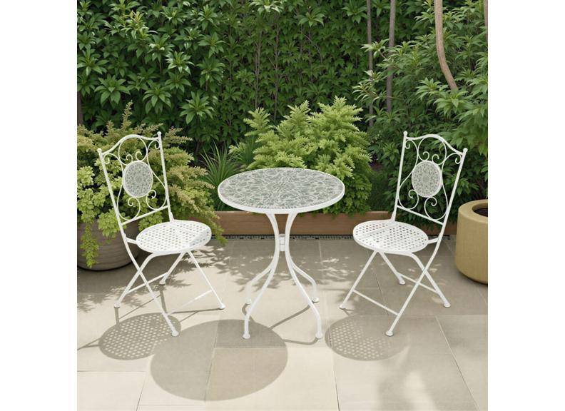 Ferne Outdoor Patio Sets – Ceramic Tile Garden Dining Sets with Leaf Design –  Bistro Patio Furniture